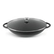 Wok 37cm/4.5 Litre with Glass Lid, Wooden Tongs, Chopsticks & S/S Grid Matte Black - 19158