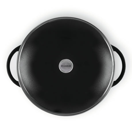 Wok 37cm/4.5 Litre with Glass Lid, Wooden Tongs, Chopsticks & S/S Grid Matte Black - 19158 (2)