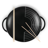 Wok 37cm/4.5 Litre with Glass Lid, Wooden Tongs, Chopsticks & S/S Grid Matte Black - 19158 (4)