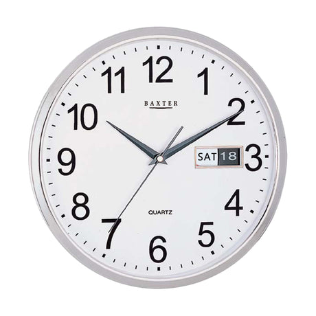 Windsor Wall Clock Arabic Numeral / Day and Date, 32x32x5.5cm - Silver Rim - 24672