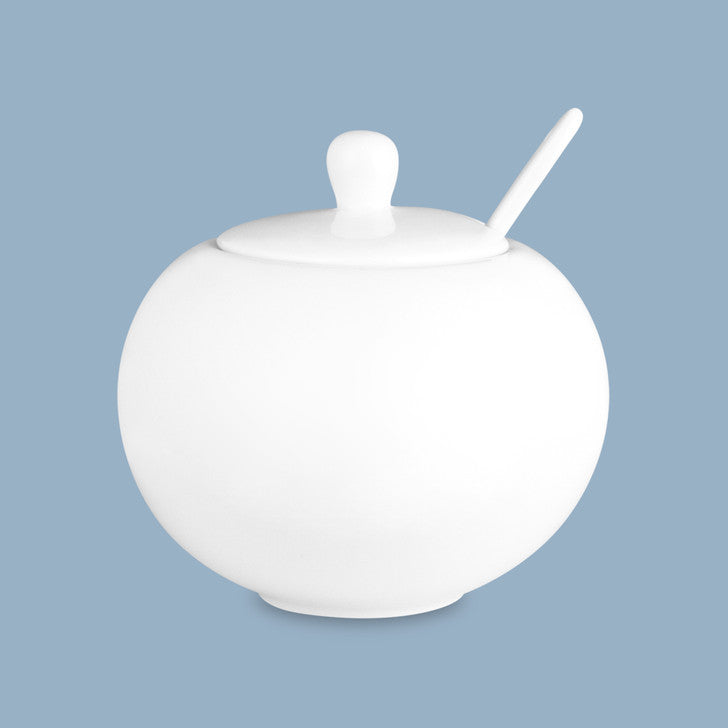 Round Sugar Bowl with Spoon, 500ml - New Bone Porcelain