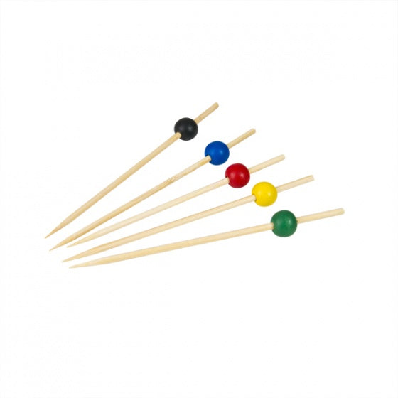 Bamboo Skewer-Assorted Coloured Balls | 125Mm | 100Pcs/Pack 