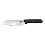Victorinox Fibrox Santoku Knife, Fluted Edge 17cm - Black