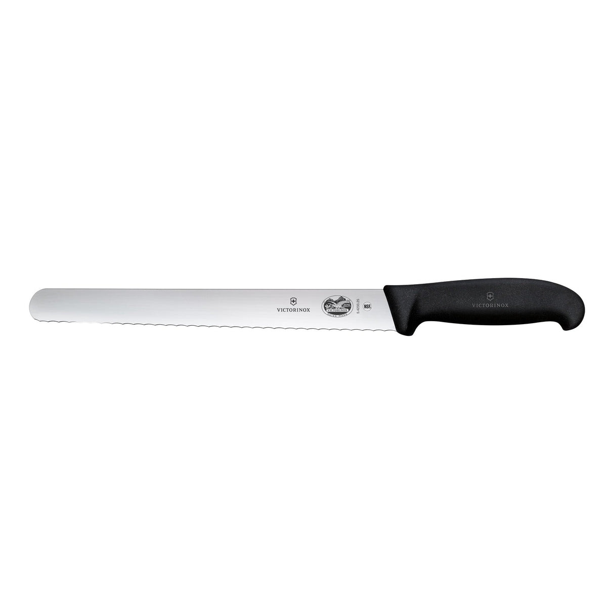 Victorinox Fibrox Slicing Knife, Round Wavy Edge 25cm - Black