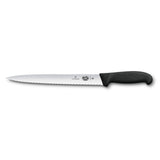 Victorinox Fibrox Slicing Knife, Pointed Tip Wavy 25cm - Black