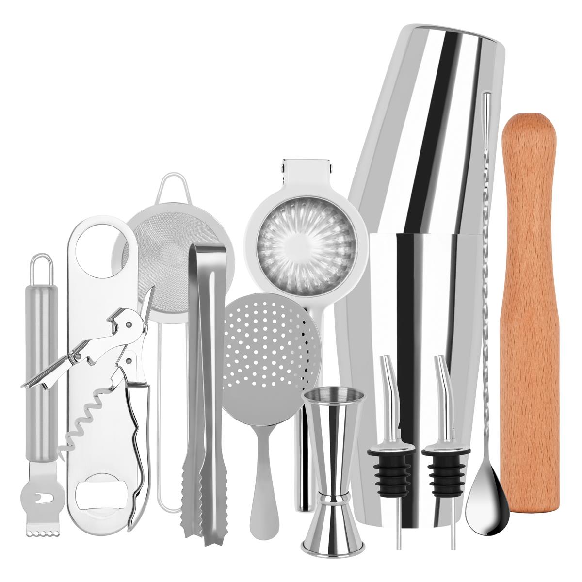 Zanzi Cocktail Set 14Pc S/S In Bartender Roll