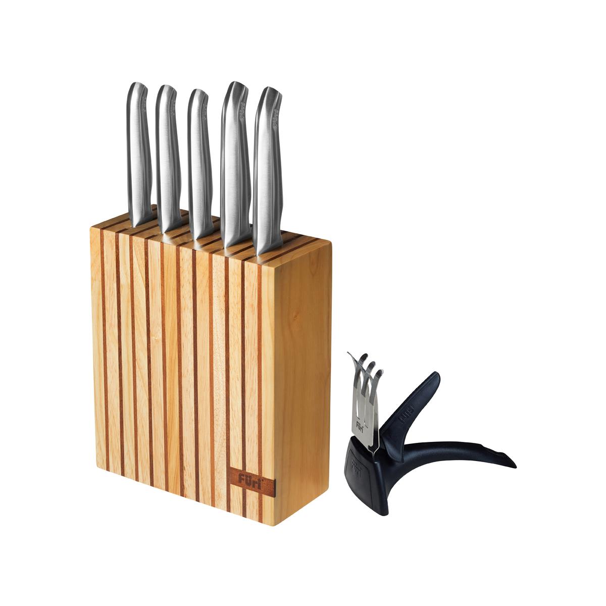27108 - Furi-Rubberwood 7Pc Block Set W/Sharp 9/15x2 /17/20Cm(41344) (Sold in sets of 4)