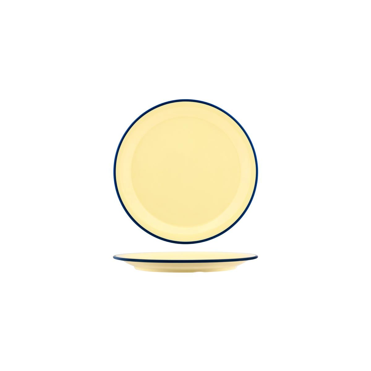 Jab Vintage Yellow/Blue Rim Enamel Look Round Plate 190Mm