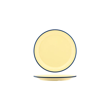 Jab Vintage Yellow/Blue Rim Enamel Look Round Plate 190Mm