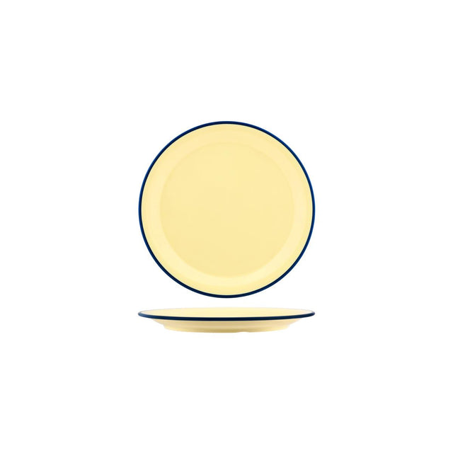 Jab Vintage Yellow/Blue Rim Enamel Look Round Plate 190Mm