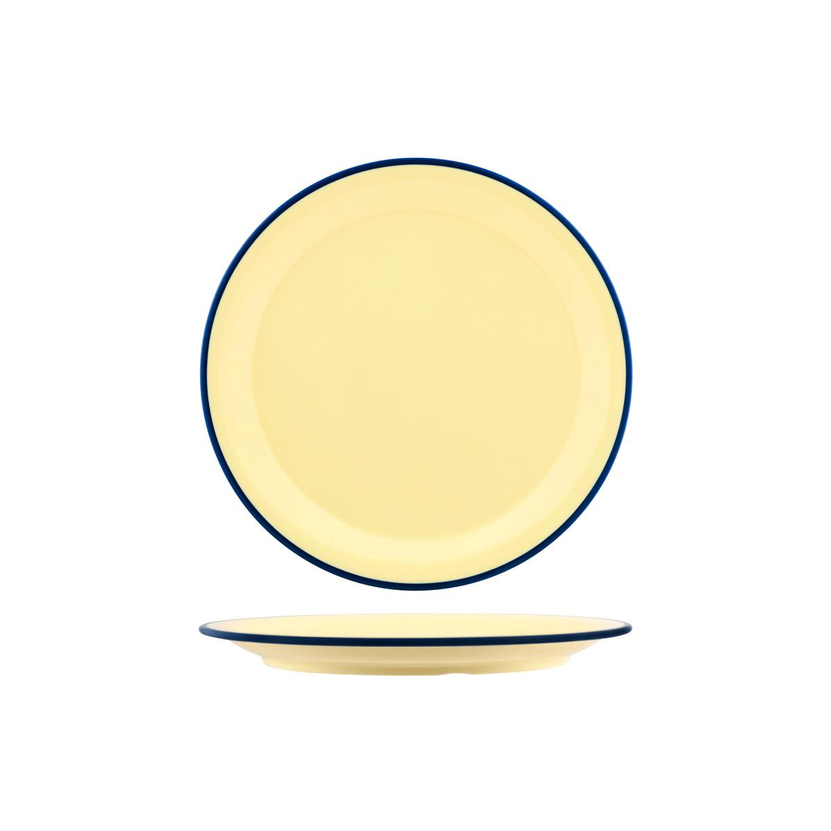 Jab Vintage Yellow/Blue Rim Enamel Look Round Plate 255Mm