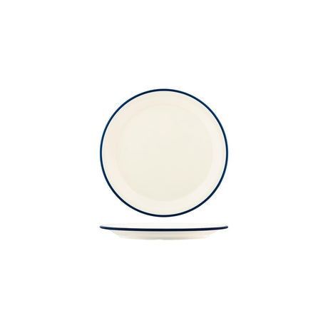 Jab Vintage Cream/Blue Rim Enamel Look Round Plate 190Mm