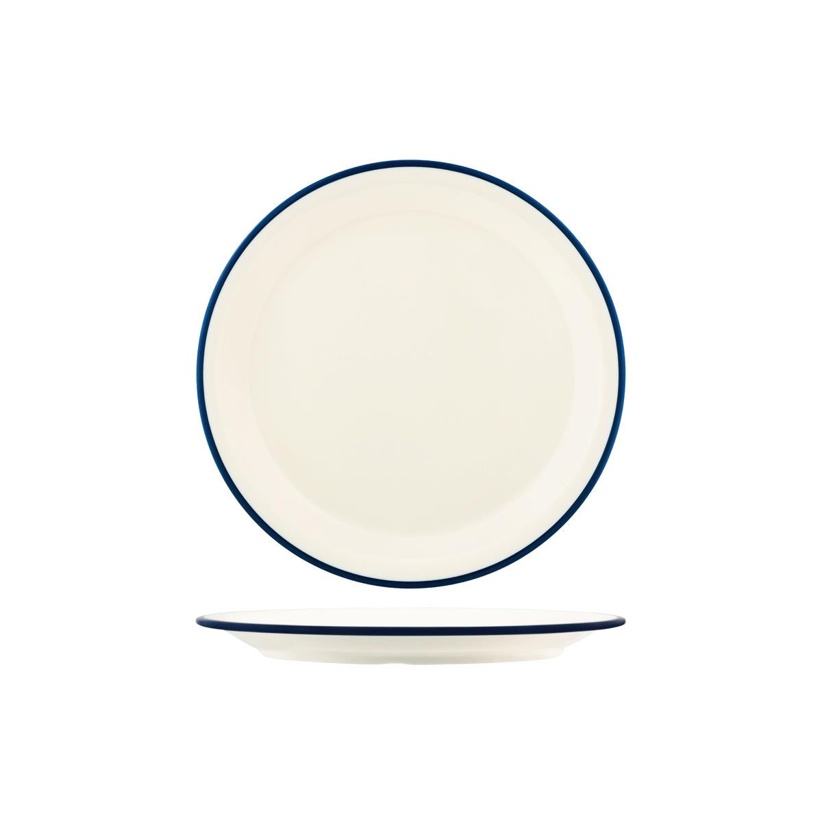 Jab Vintage Cream/Blue Rim Enamel Look Round Plate 255Mm