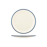 Jab Vintage Cream/Blue Rim Enamel Look Round Plate 255Mm