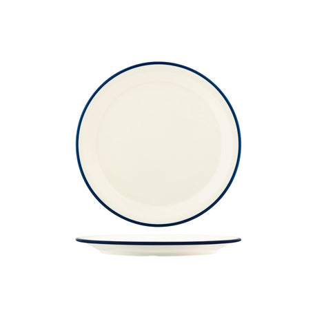 Jab Vintage Cream/Blue Rim Enamel Look Round Plate 255Mm