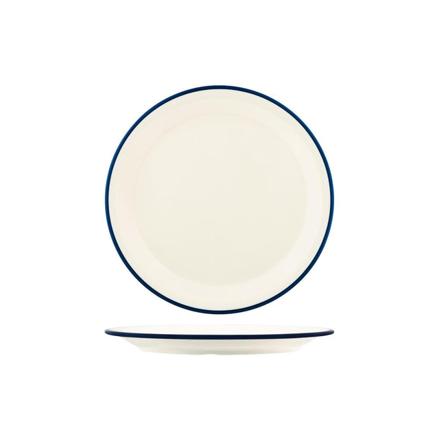 Jab Vintage Cream/Blue Rim Enamel Look Round Plate 255Mm