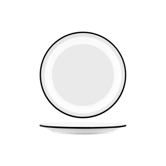 Jab Vintage White/Black Rim Enamel Look Round Plate 255Mm
