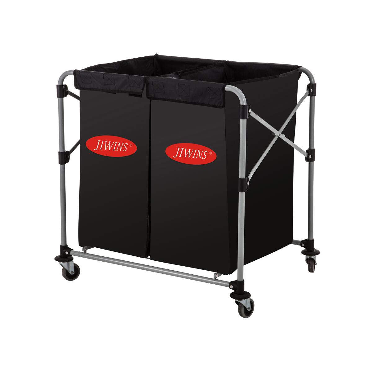 Jiwins Collapsible Laundry Cart W/2x150L Vinyl Bag Black