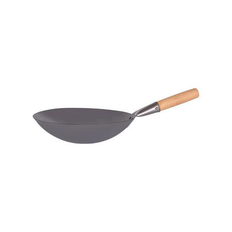 Chef Inox Wok Cast Iron W/Rnd Bottom & Wood Hdl 300Mm