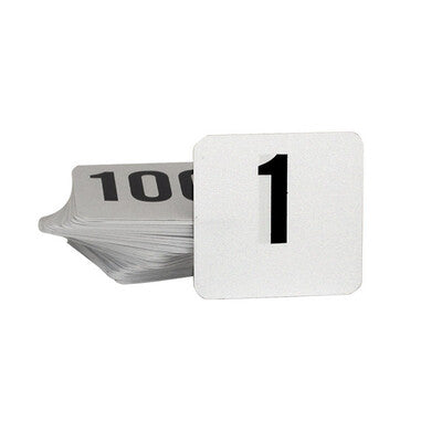 Trenton Plastic Table Numbers - Black on White Restaurant Tent Cards (Sets 1-100)