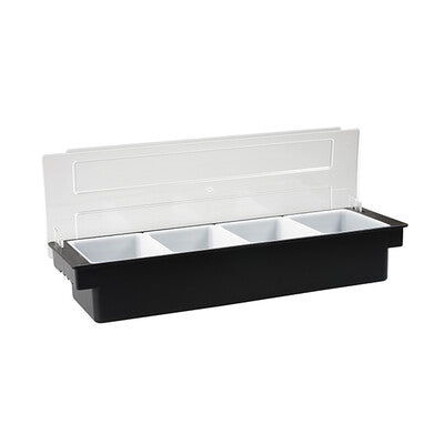 Caterrax Plastic Bar Condiment Dispensers - Clear Cover Garnish Trays (4 & 6 Comp)