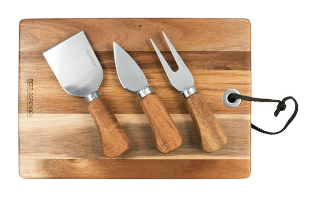 74579 - Rectangular Cheese / Serving Board with 3 Cheese Knives , 24.5 x 17 x 1.5cm Acacia