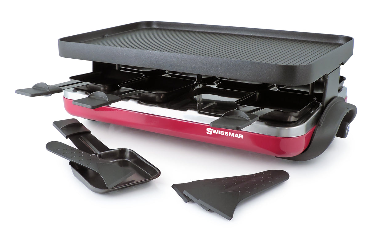 Valais 8 Person Raclette Party Grill w/Reversible Grill Plate - Red Base