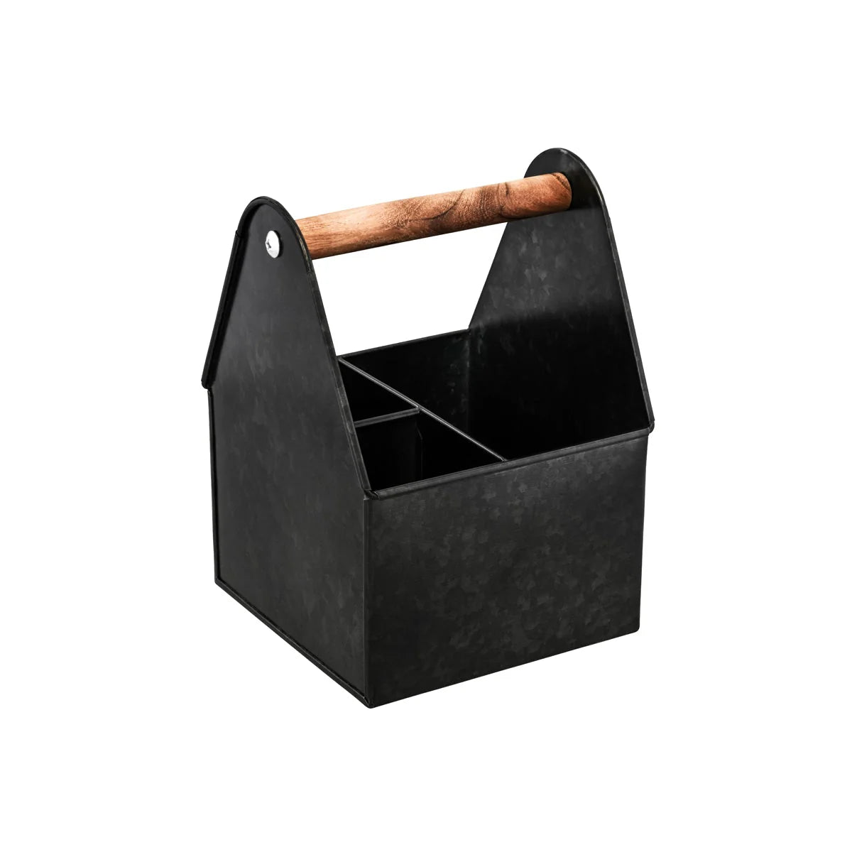 Coney Island 3-Compartment Utensil Black Caddy with Wood Handle 170x170x230mm