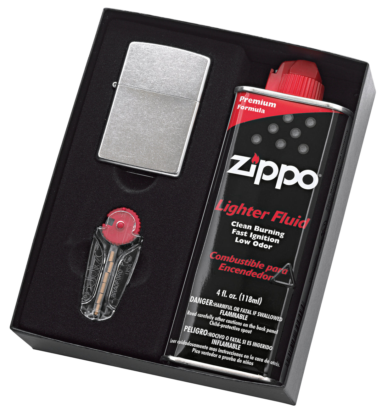 Zippo Street Chrome Lighter with Fluid and Flints - 90210gp