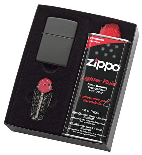 Zippo Black Matte Lighter with Fluid and Flints - 90218gp