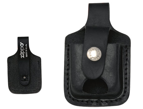 Zippo Black Leather Pouch with Wide Loop and Thumb Notch - 98005