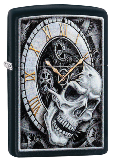 Zippo Black Matte Clock Skull - 99379