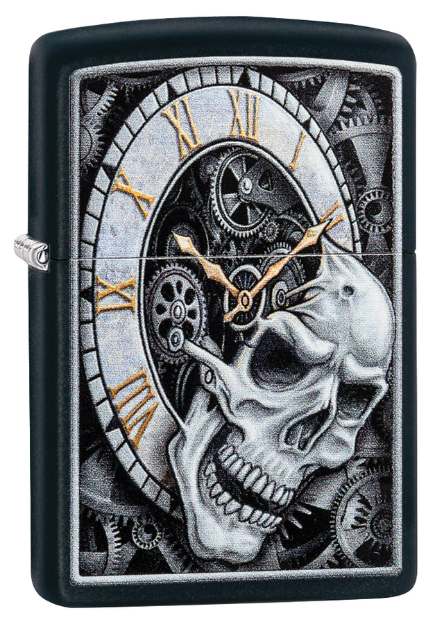 Zippo Black Matte Clock Skull - 99379