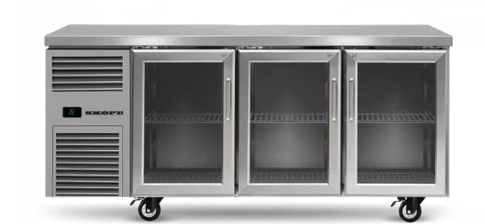 Skope BB.3.GSL.r-SS | BackBar | 3 Glass Sliding Door | Remote | Fridge | BackBar Fridge | Commercial Under Bench Fridge