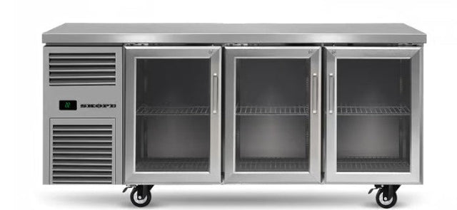 Skope BB.3.GSL.r-SS | BackBar | 3 Glass Sliding Door | Remote | Fridge | BackBar Fridge | Commercial Under Bench Fridge