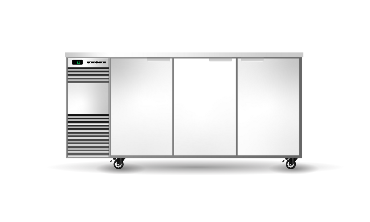 Skope BackBar 3 Solid Door Underbench Fridge 635L