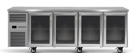 Skope BB.4.GSL-SS | BackBar | 4 Glass Sliding Door| Fridge | Display Fridge | Commercial Under Bench Fridge
