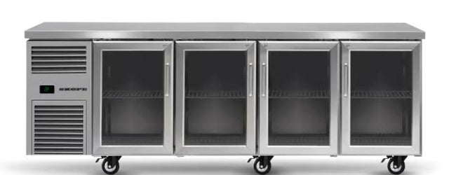 Skope BB.4.GSL-SS | BackBar | 4 Glass Sliding Door| Fridge | Display Fridge | Commercial Under Bench Fridge