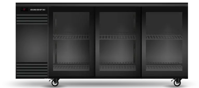 Skope BB.3.GSL.r | BackBar | 3 Glass Sliding Door | Remote | Fridge | BackBar Fridge | Commercial Under Bench Fridge