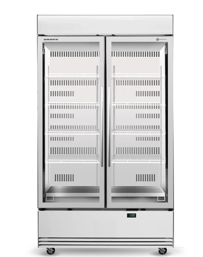 Skope BME1200N-AC | 2 Glass Door Display | Storage Fridge | with Lit Sign | Bottom Mount | Upright Fridge | Display Fridge | Commercial Upright Fridge