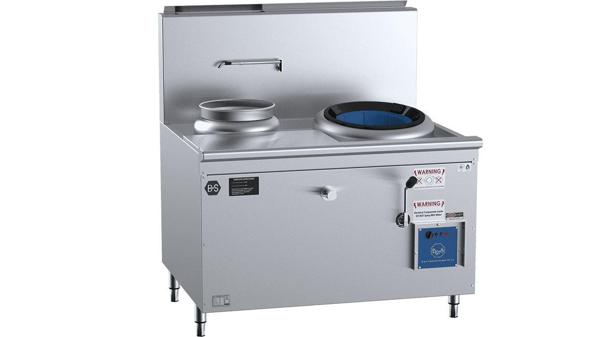 B+S Black Series CCF-HP1+1L Single Hole Hi Pac Wok with Left Rear Pot & Side Prep Table