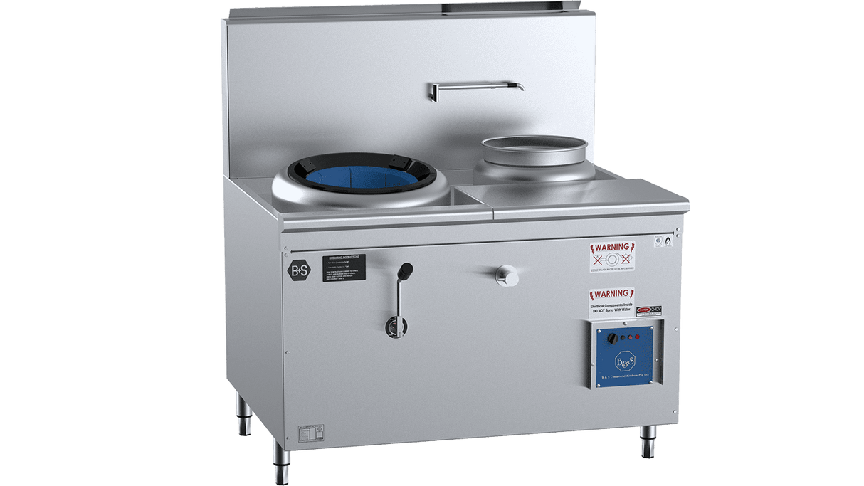 B+S Black Series CCF-HP1+1R Single Hole Hi Pac Wok with Right Rear Pot & Side Prep Table