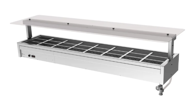 Culinaire CH.BMC.U.GSF.8 8 Bay Bain Marie Drop In Commercial Bain Marie Undercounter Flat Glass Gantry Under Bench Bain Marie