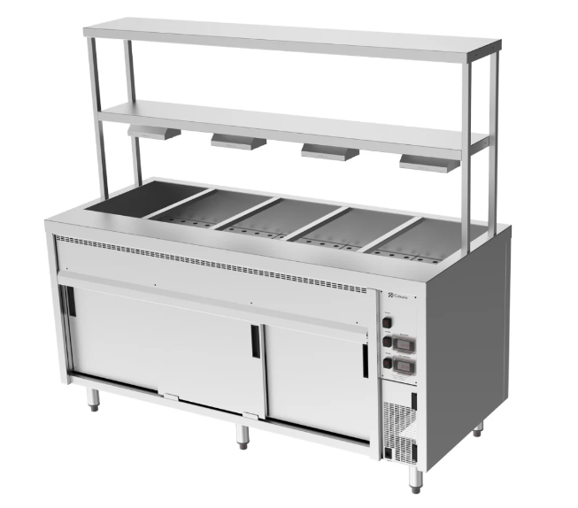 Culinaire CH.BMH.I.GDB.5 Island Bain Marie Hot Cupboard 5 Module with Double Gantry and Heat Lamps to Bottom Shelf Bain Marie