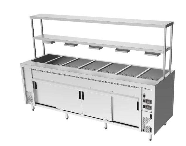 Culinaire CH.BMH.I.GDB.7 Island Bain Marie Hot Cupboard 7 Module with Double Gantry and Heat Lamps to Bottom Shelf Bain Marie