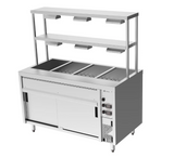 Culinaire CH.BMH.I.GDD.4 Island Bain Marie 4 Module with Double Gantry and Heat Lamps to Bottom Shelf Bain Marie