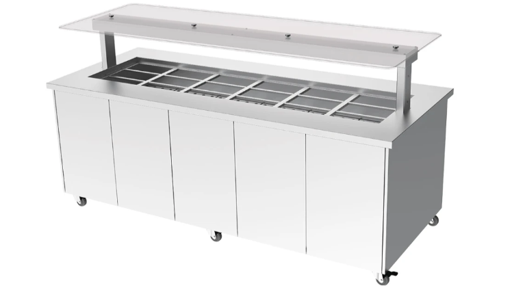 Culinaire CH.IBSS.BMC.U.GSF.6 6 Bay Heated Mobile S/S Top & Panels Island Buffet Commercial Bain Marie Bain Marie
