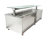 Culinaire CR.IBSS.CWCF.U.GSF.4 4 Bay S/S Top & Panels Flat Glass Gantry Mobile Refrigerated Island Buffet Fridge