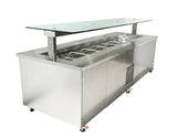 Culinaire CR.IBSS.CWCF.U.GSF.8 8 Bay S/S Top & Panels Flat Glass Gantry Mobile Refrigerated Island Buffet Fridge