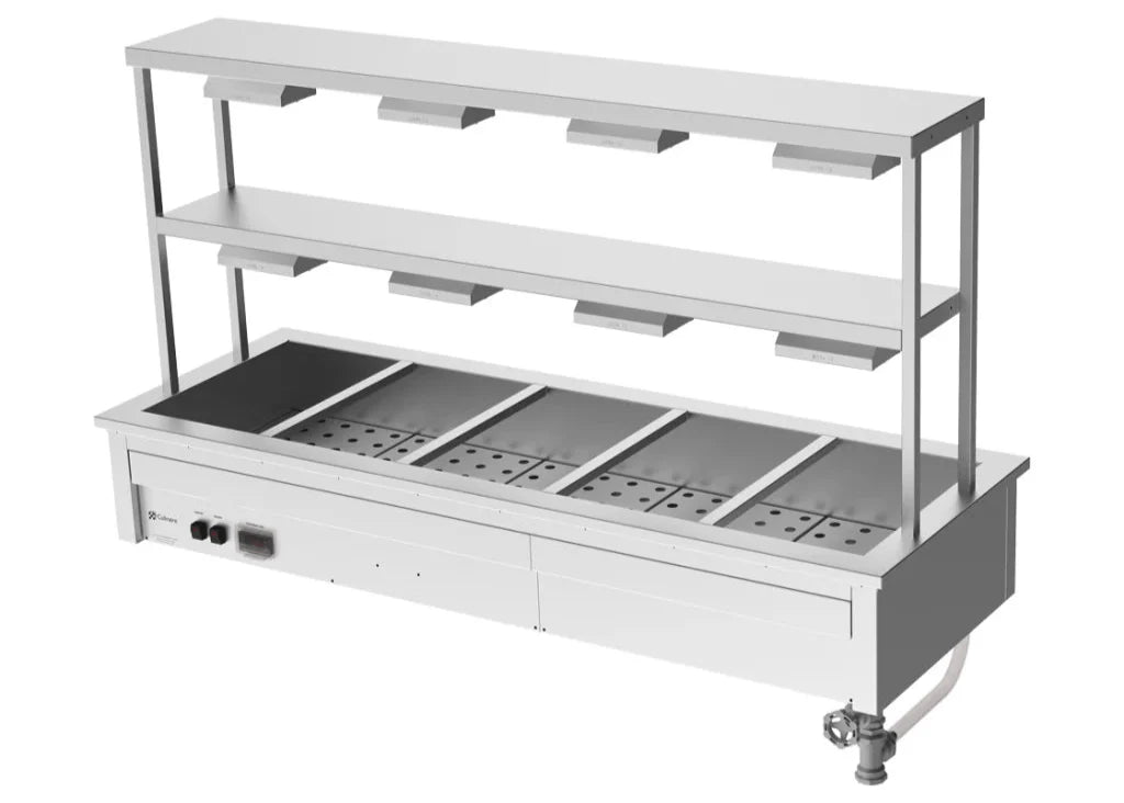 Culinaire CH.BM.D.GDB.5 5 Module Drop In Commercial Bain Marie Benchtop with Double Gantry and Heat Lamps Bain Marie
